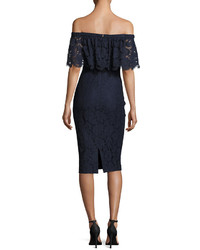 Theia Off The Shoulder Lace Cocktail Dress Midnight