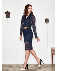 Syz Lace Pencil Skirt Navy
