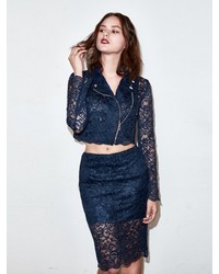Syz Lace Pencil Skirt Navy