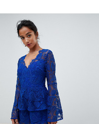 Asos Petite Asos Design Petite Lace Playsuit With Ruffle Tiers And Fluted Sleeve