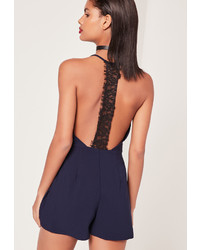 Missguided Crepe Lace T Bar Playsuit Navy