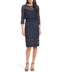 Tadashi Shoji Pleat Waist Lace Blouson Dress