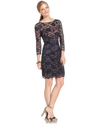 Jessica Howard Three Quarter Sleeve Ruched Lace Dress