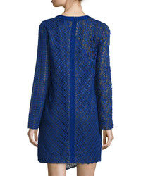 J. Mendel Long Sleeve Lace Shift Dress Imperial Bluenoir