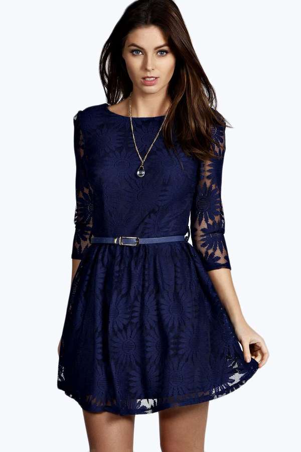 boohoo navy lace dress