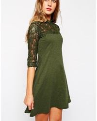 Asos Collection Skater Dress With High Neck And Mixed Lace Inserts