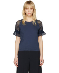 See by Chloe See By Chlo Blue Lace Sleeve T Shirt