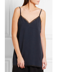 Prada Lace Trimmed Crepe Camisole Navy