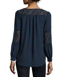 Neiman Marcus Lace Inset Peasant Tunic Navy