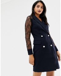 Morgan Tuxedo Dress With Sheer Lace Back In Navy