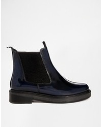 Asos All Me Leather Chelsea Ankle Boots Navy