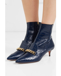 Aquazzura Editor Med Croc Effect Leather Ankle Boots