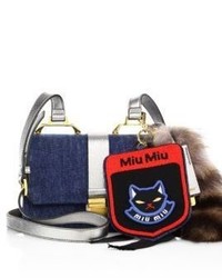 Miu Miu Denim Metallic Leather Fur Shoulder Bag