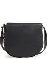 Sole Society Johanna Grommet Detail Faux Leather Saddle Bag Black