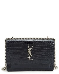 Saint Laurent Mini Monogram Sunset Croc Embossed Leather Shoulder Bag
