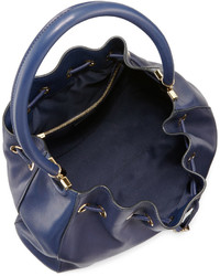 Salvatore Ferragamo Simona Drawstring Leather Shoulder Bag Oxford Blue