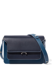 Marni Trunk Leather Shoulder Bag Midnight Blue
