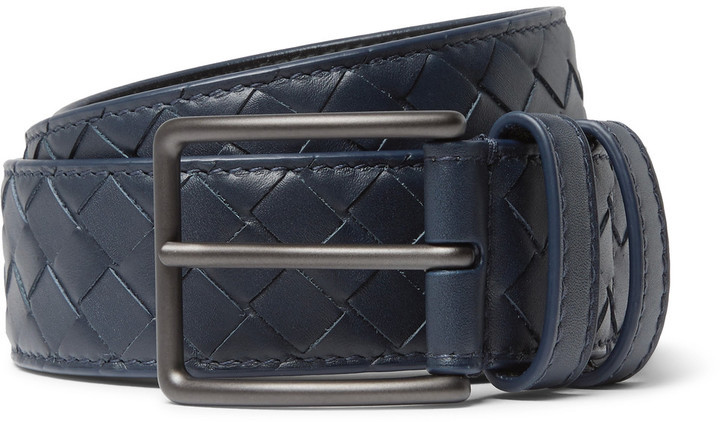 Bottega Veneta 3cm Blue Intrecciato Leather Belt, $530 | MR PORTER 