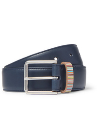 Paul Smith 3cm Navy Stripe Trimmed Leather Belt