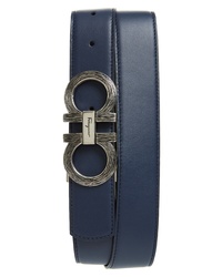 Salvatore Ferragamo Etched Double Gancio Reversible Leather Belt