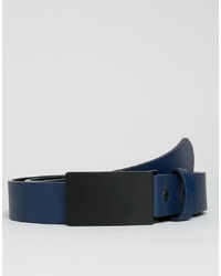 ASOS DESIGN Faux Leather Skinny Belt In Navy With Plate