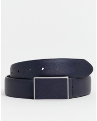 ASOS DESIGN Faux Leather Wide Belt In Navy Emboss With Plate