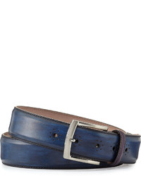 Magnanni For Neiman Marcus Perforated Calf Leather Belt Navy