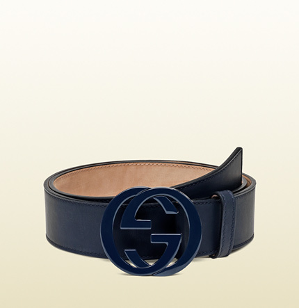 Gucci Interlocking G Belt Web Navy Blue/Red in Calfskin Leather/Canvas with  Silver-Tone - US