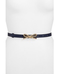 kate spade new york Gold Metal Bow Skinny Leather Belt French Navy Large