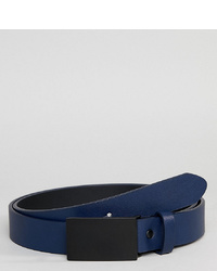 ASOS DESIGN Plus Faux Leather Skinny Belt In Navy With Plate