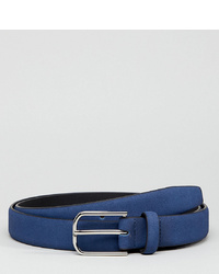 ASOS DESIGN Plus Smart Faux Leather Slim Belt In Navy With Silver