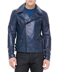 Navy Leather Biker Jacket