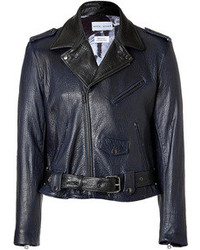 Each Other Leather Two Tone Biker Jacket In Blueblack