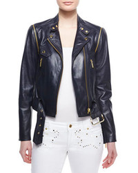 michael kors navy leather jacket