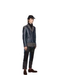 Junya Watanabe Navy Leather And Tweed Jacket