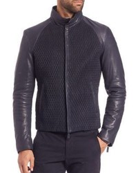 Giorgio Armani Plisse Leather Moto Jacket