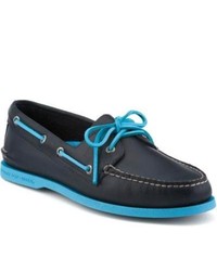 Sperry Topsider Shoes Authentic Original Color Pop 2 Eye Boat Shoe Navy Leather Blue