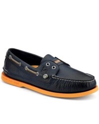Sperry Topsider Shoes Authentic Original Color Pop Gore Boat Shoe Navy Orange Leather