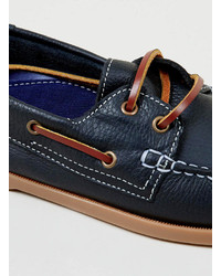 Topman Navy Leather Boat Shoes