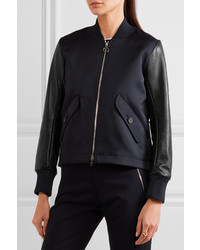 Tim Coppens Lace Up Leather And Twill Bomber Jacket Midnight Blue