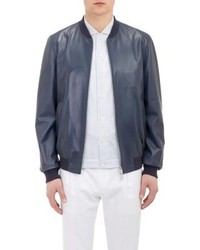 Façonnable Lambskin Leather Zip Front Blouson Jacket