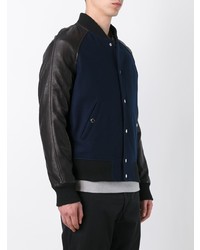AMI Alexandre Mattiussi Leather Sleeve Bomber Jacket Blue