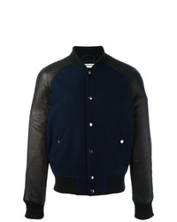 AMI Alexandre Mattiussi Leather Sleeve Bomber Jacket Blue