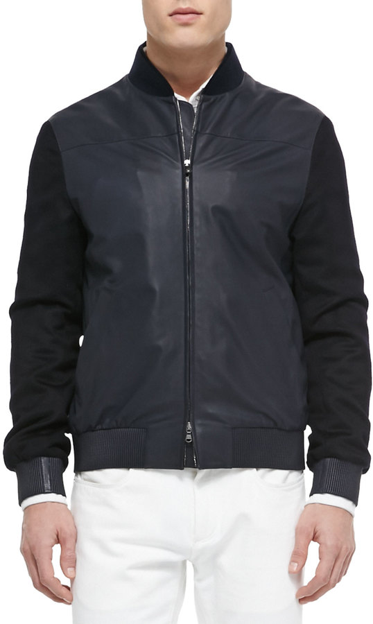 Loro Piana Smooth And Suede Lambskin Bomber Jacket Blue Navy | Where
