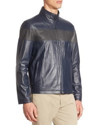 Saks Fifth Avenue Modern Perforated Stripe Leather Bomber Jacket