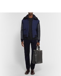 Burberry Prorsum Shearling Trimmed Leather And Wool Blend Bomber Jacket