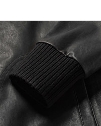 Bottega Veneta Slim Fit Intrecciato Trimmed Leather Bomber Jacket