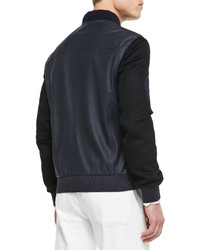 Loro Piana Smooth And Suede Lambskin Bomber Jacket Blue Navy
