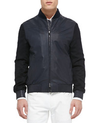 Loro Piana Smooth And Suede Lambskin Bomber Jacket Blue Navy