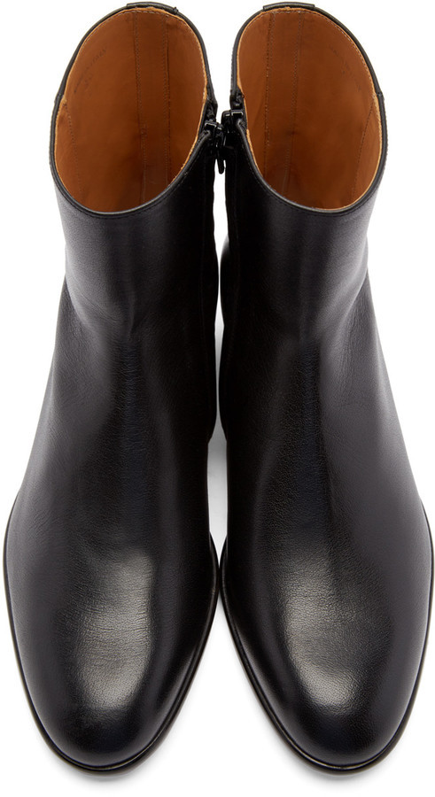 Maison Margiela Black Leather Tuxedo Boots, $995 | SSENSE | Lookastic